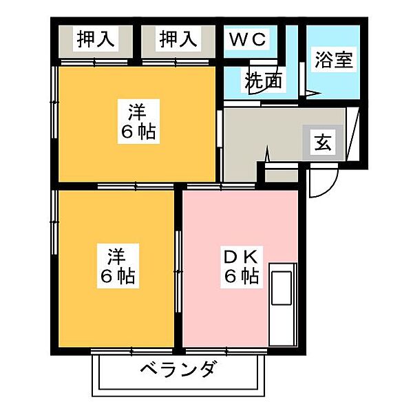 サンハウスＣ棟 ｜愛知県長久手市長配１丁目(賃貸アパート2DK・2階・43.00㎡)の写真 その2