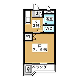 東洋ハイツ 2階1Kの間取り