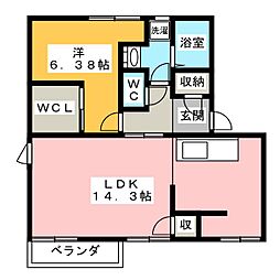 おーくたうん長久手B棟 1LDKの間取図画像