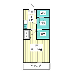 カントリー宝が丘 1Kの間取図画像