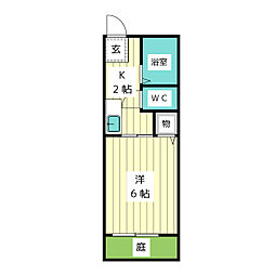 サンフラワー 1Kの間取図画像