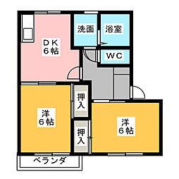 サンビューラ12C棟 2DKの間取図画像