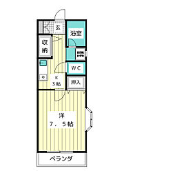 グレース極楽 1Kの間取図画像