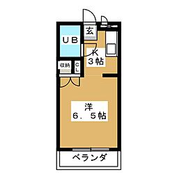 パールハイツ2 1Kの間取図画像