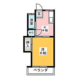 ウイング 1Kの間取図画像
