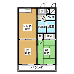 ペルアー大坪 2LDKの間取図画像