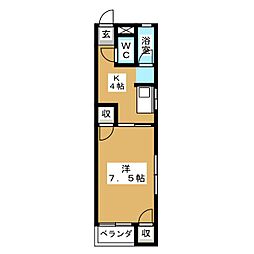 レジデンスやごと 1Kの間取図画像