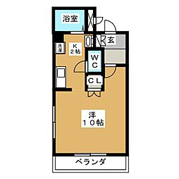パークアサイ 1Kの間取図画像