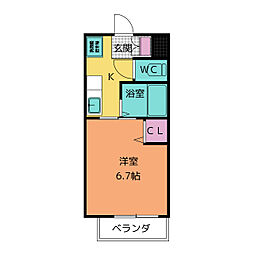 エクセルはら 1階1Kの間取り