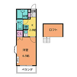 シャトレー中平 1Kの間取図画像