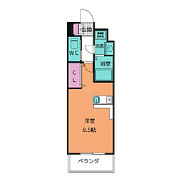ラヴィール平針 ワンルームの間取図画像