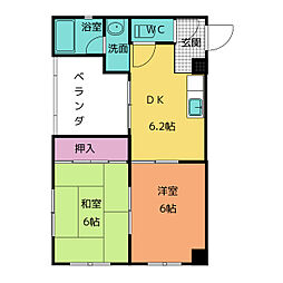 ラカーシュ向が丘 2DKの間取図画像