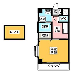 びい4植田 1Kの間取図画像