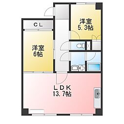 メゾンローゼ 2LDKの間取図画像