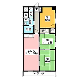 ニューコーポ植田2 3LDKの間取図画像