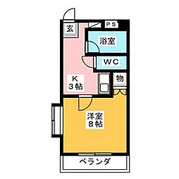 オリオンハイツ 1Kの間取図画像