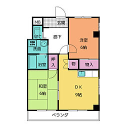 レジデンス蓮池 2DKの間取図画像