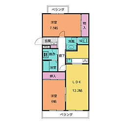 パラドール原 2LDKの間取図画像