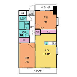 パークサイドカノウ 2LDKの間取図画像