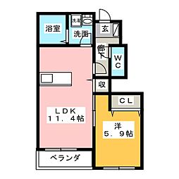 クレスト 1階1LDKの間取り