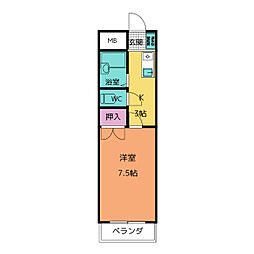 ダックス中平 1Kの間取図画像