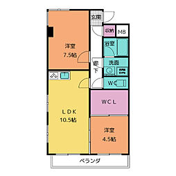 ペアシティーI 4階2LDKの間取り