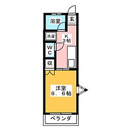 白鳳ハイツ 1Kの間取図画像