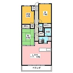 バンベール植田ヒルズヴューコート 3LDKの間取図画像
