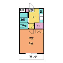 ハーヴェスト中平 1Kの間取図画像