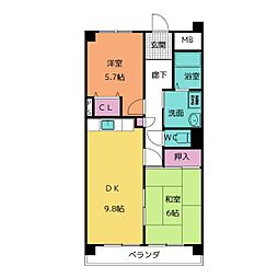 アーバンドエル原 2DKの間取図画像
