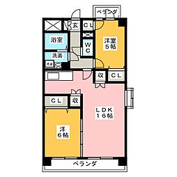 ル・ヴィラージュ植田 2LDKの間取図画像
