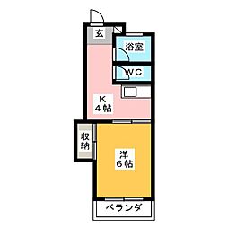マンション植田 1DKの間取図画像