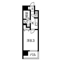 ＩＣＨＩＮＯＭＩＹＡ　ＲＩＳＥ 13階1Kの間取り