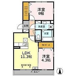 エスペランサ住吉2 2LDKの間取図画像