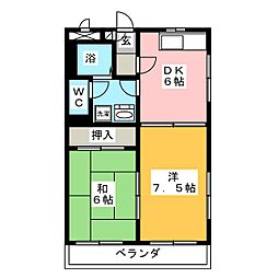 スカイハイツ 2DKの間取図画像
