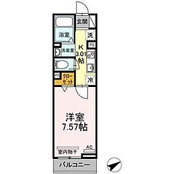 ウッドイン舳越 1Kの間取図画像