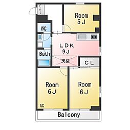シャンボール岡崎 3DKの間取図画像