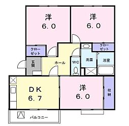 マンションミタライ 3DKの間取図画像