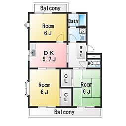 エスペランサ大友 3DKの間取図画像