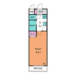 A・City岡崎朝日町 1Kの間取図画像