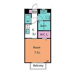 スクエア 1Kの間取図画像