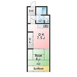 ニューショップウトー 1DKの間取図画像