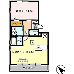 ラ・フルールA 1LDKの間取図画像
