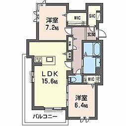 シェブラウゼ北村 2LDKの間取図画像