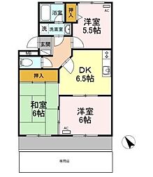 サンヒルズ鷹丘A 3DKの間取図画像
