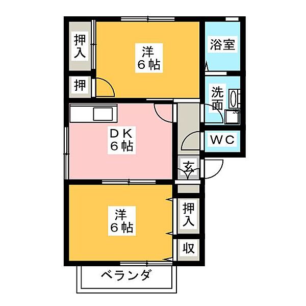 サニーガーデンC ｜愛知県一宮市三ツ井１丁目(賃貸アパート2DK・2階・48.48㎡)の写真 その2