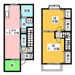 プラッサムコート森本Ｂ 1階2LDKの間取り