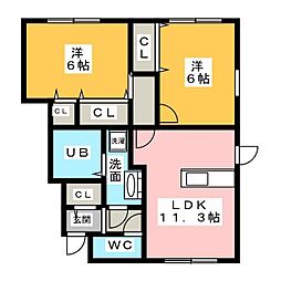 セゾンドアベニュー 2LDKの間取図画像