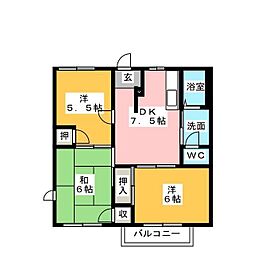 アベニューフラワーA 3DKの間取図画像