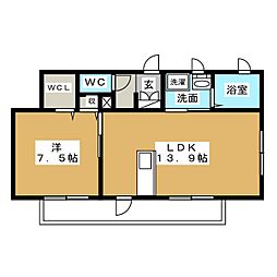 カーサフィオーレ 1LDKの間取図画像